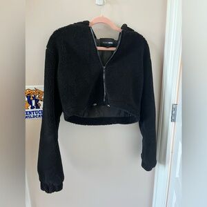 Fashion Nova Black Fuzzy Cropped Jacket Size Small